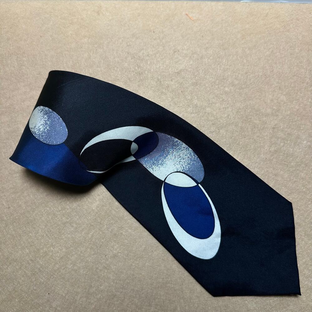 FC Tie 55" x 4"  Silk Black Geometric ovals. Sharp